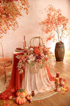 TINGE TIME Artificial Sweetheart Flower Swag with Tablecloth and Table Runner, Pack of 3 Floral Arrangement for Autumn Wedding Sweetheart Table Centerpiece Fall Decoration (Maple Red)