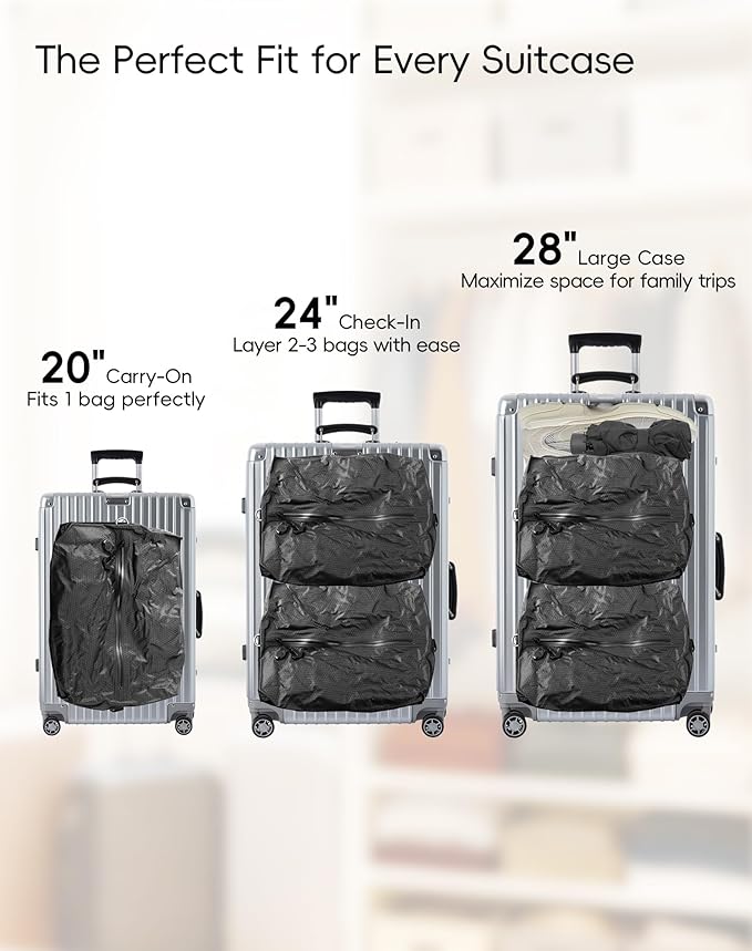 Travel Vacuum Bags with Wireless Pump, Reusable Vacuum Compression Bags for Suitcase, Space Saver for Luggage, Airtight & Waterproof, Perfect for Frequent Travelers & Business Trips (2-Pack)