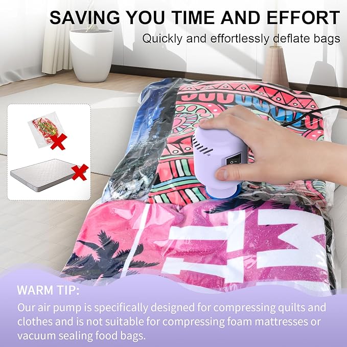 Electric Air Pump for Vacuum Storage Bags, Portable Travel Vacuum Pump Compressing Clothing Vacuum Seal Pump for Various Vacuum Seal Bags Purple(Storage Bag Not Included)