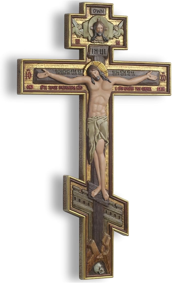 DevotedWalls 12" H Hand Painted Traditional Orthodox Cross for Wall,Byzantine-style Religious Crucifix,Traditional Christian Crucifix for Chapel,Church,Office and Home Decor,Orthodox Cross for Prayer Corner Hanging(Hand Painted in Full Color)