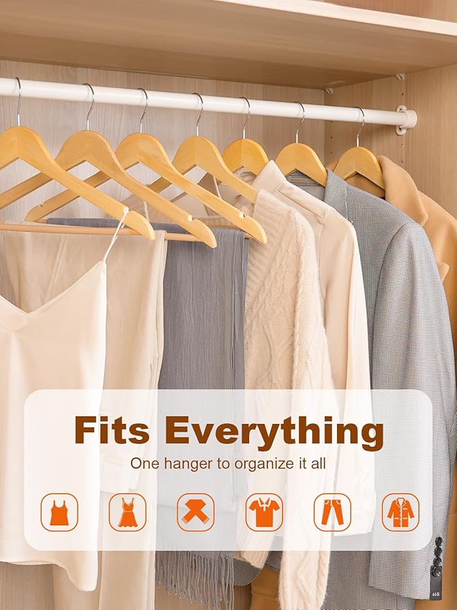 HOUSE DAY Bulk Wooden Hangers 160 Pack, Solid Wood Hanger with Non Slip Pant Bar, Heavy Duty Wooden Coat Hanger for Closet, Smooth Finish Wood Clothes Hangers for Shirts, Suits Jackets, Dress, Natural