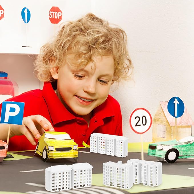 Wakauto Miniature Apartment Building Architectural Model White Plastic Dollhouse City Sand Table Models - for Home Decoration Gift for Architecture Lovers 4 Styles Included