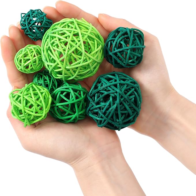 Patelai 36 Pcs Wicker Rattan Balls Decorative Balls for Vase Centerpiece Bowls Orbs Filler for Home Decor,4 Sizes(Dark, Grass Green, Fluorescent Green,2.4'',2'',1.6'',1.2'')