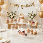 FUNFERY Acrylic Display Risers, 2 Set(7.8" L~8.2" L~8.6" L~9”L) Display Shelf for Figure, Collectibles, Cupcake, Clear Acrylic Stands for Dessert, Jewelry, Candy Showcase, 4 Tier Action Figure Stand
