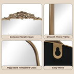 40"x30" Vintage Gold Mirror, Ornate Baroque Mirror with Metal Frame and Rose Floral Crown, Gold Antique Mirror for Fireplace, Living Room, Bedroom, Entryway or Bathroom -Upgrade Tempered Glass