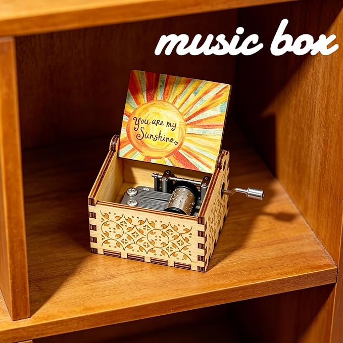 Dream Loom You are My Sunshine Music Box, Laser Engraved Vintage Wooden Hand Crank Musical Box Gifts for Birthday/Christmas/Anniversary/Wedding/Valentine/Mother’s Day