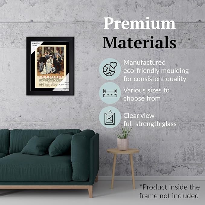 Creative Picture Frames 6.75 x 9.25 Magazine Theatre Show Frame with Full-Strength Glass, Holds Up To A 1/4" Thick Media with Installed Hangers for Easy Mounting, 8x12 Black Frame with Black Mat