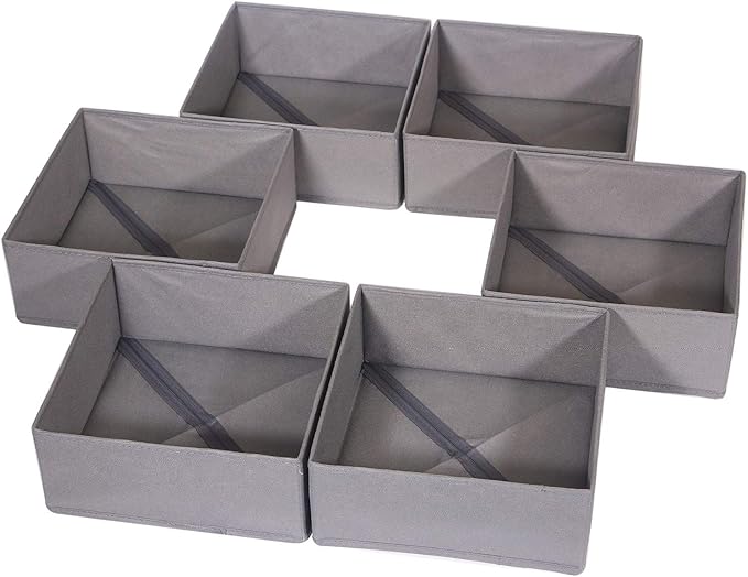 DIOMMELL 6 Pack Foldable Cloth Storage Box Closet Dresser Drawer Organizer Fabric Baskets Bins Containers Divider for Clothes Underwear Bras Socks Lingerie Clothing, M Grey 600