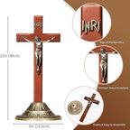 ACHIBANG 12" Crucifix Wall Cross with Stand – Catholic Wooden Standing and Hanging Jesus Cross with INRI for Home or Prayer Room