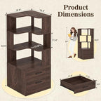 Armocity Corner Bookshelf with Drawers, 6 Tier Corner Book Shelf Display Bookcase, Freestanding L Shaped Bookshelf for Bedroom, Living Room, Home Office, Black Walnut
