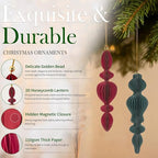 12Pcs Finial Christmas Ornaments for Tree, 3D Paper Honeycomb Hanging Decorations Neutral Boho Christmas Honeycomb Ornaments Lanterns for Xmas Tree Winter Wedding New Year Holiday Party Home Decor