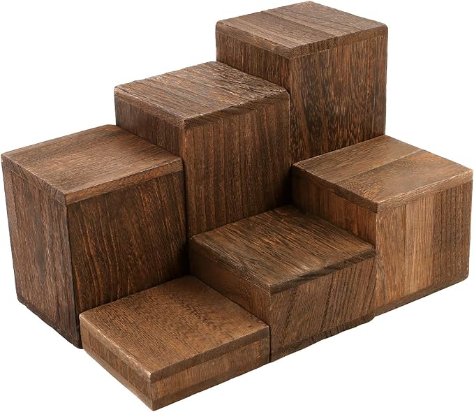 MOOCA Wooden 6 Pcs Square Risers for Display Jewelry and Accessories Display Stand Wooden Risers For Jewelry Figurine, Brown