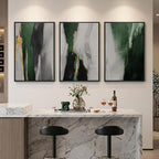 Large Framed Green Abstract Wall Art for Living Room, 3 Piece Modern Canvas Prints Paintings Artwork for Walls, Green Black Gold Abstract Pictures for Hallway Dining Bedroom Office Wall Decor 24x36 In