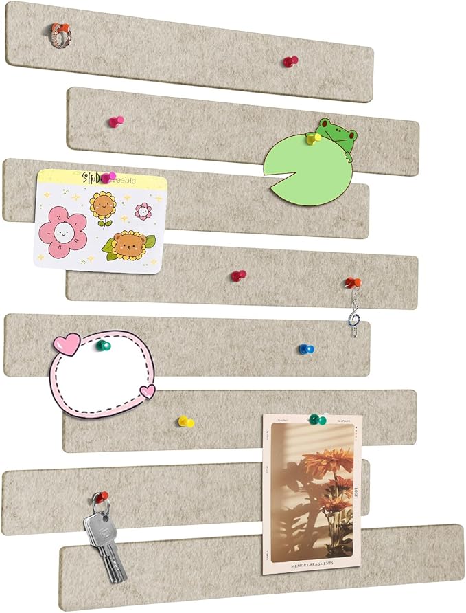 Cork Board for Walls - 8 Pack Felt Pin Board Bar Strips - Self-Adhesive Lightweight Bulletin Board - Cork Board for Office with 40 Push Pins No Damage for Wall (Light Coffee)