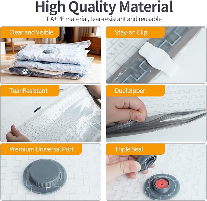 Vacuum Storage Bags for Travel, Vacuum Seal Bags for Clothing with Portable Electric Pump, Space Saver Bags in Multiple Carry-On Sizes, Perfect for Luggage and Suitcases (9 Pack Travel Size)