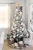 Briful 3.94'' White Christmas Ornament Balls, 6PCS Large Decorative Yarn Balls Xmas Tree Hanging Ornaments with Strings for Holiday Party Christmas Decor