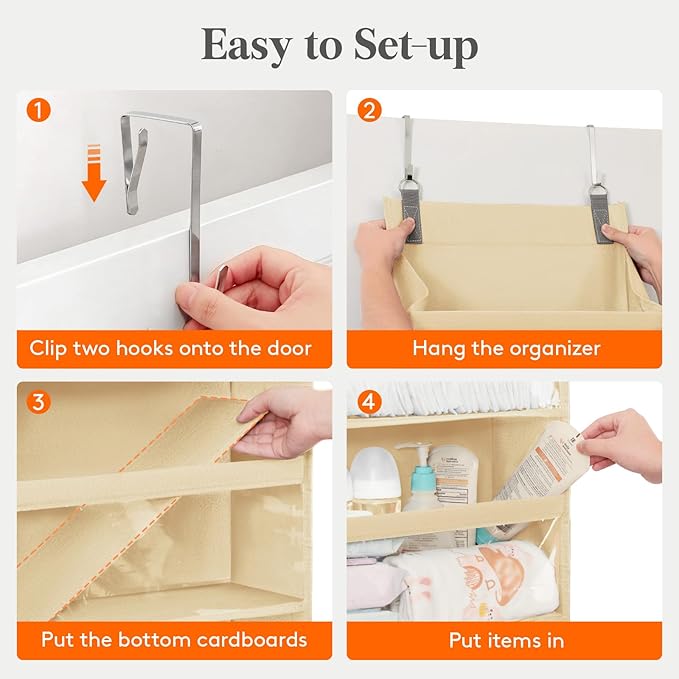 Lifewit 1 Pack Over the Door Organizer, Clear Window Hanging Storage with 4 Side Pockets, Anti Tilt 40 lbs Load Behind Door for Pantry, Nursery, Bathroom, Bedroom, Dorm, 12 Section, Beige
