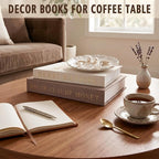 Decorative Books for Home Decor, Coffee Table Decor with Linen White Books Stack Bookshelf, Fake Book Double as Libros Decorativos and Photo Storage (3 Piece Set with Tray)