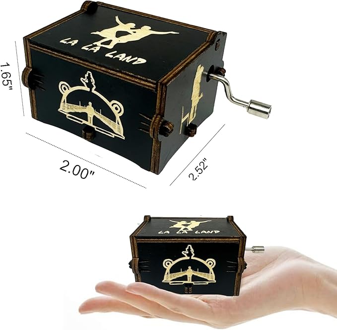 Youtang Lalaland Music Box Hand Crank Musical Box Carved Wooden,Play (Lalaland Theme, Black)