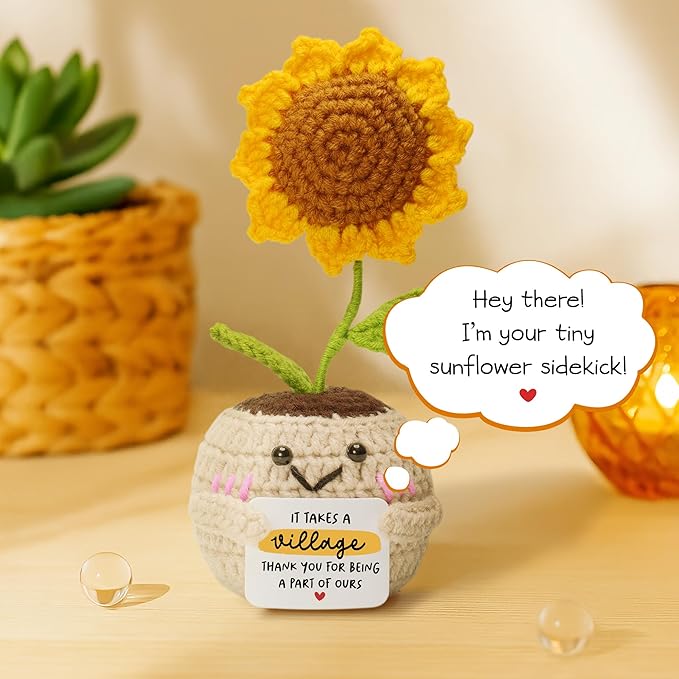 HEXMOZ Thank You Gifts for Women - End of Year Teacher Gift - Appreciation Gifts for Teacher Nurse Daycare Provider Nanny Babysitter - It Takes A Village Collectible Sunflower Doll Crochet