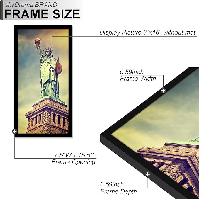 100% Solid Wood 8x16 Picture Frame Set of 2, Black Frame for 8 x 16 Inch Picture Poster Photo, Light Weight 8 by 16 HQ Matte Black Frame for Wall - 2 Pack/Black/8"x16"