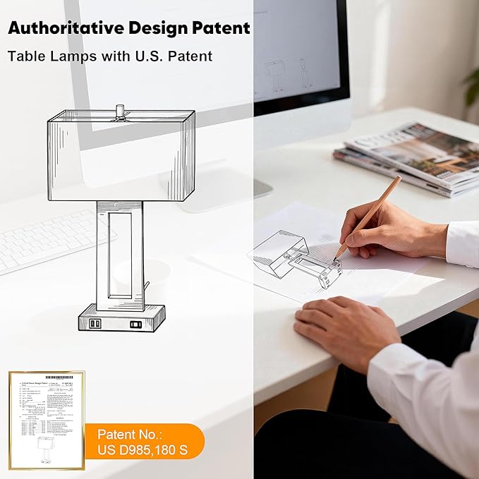 Set of 2 Touch Control Table Lamps with 2 USB Ports&AC Outlet, 3-Way Dimmable Modern Nightstand Lamp Sets, Bedside Desk Lamps for Bedroom Living Room End Tables Reading, Bulbs Included, Blue Shade