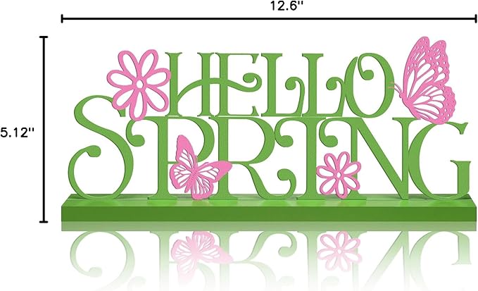 Teenyyou Holiday Word Sign with Wooden Base Home Seasonal Table Decor Metal Word Letter for Holiday Centerpiece Tabletop Desk Decorations(Hello Spring)