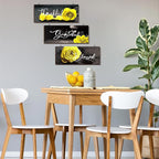 Hillban 3 Pieces Rose Wooden Wall Decor Rose Bathroom Decor Thankful Grateful Blessed Accessories Inspirational Wall Art Signs for Living Room Kitchen Wedding(10 x 4 Inch,Yellow)