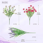 INQCMY Artificial Flowers for Outdoors UV Resistan 12 Pcs Silk Daisies with Eucalyptus Leaves and 2 Pcs Lavender Suitable for Porch Balcony Courtyard Garden (Rose Red White)