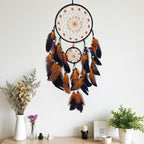 Orange and Black Dream Catcher Wall Decor Feather Dream Catchers with Luminous Bead Handmade Dreamcatcher Wall Hanging Ornament for Bedroom Living Room Home Decor