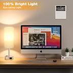 Touch Bedside Table Lamps Set - 3 Way Dimmable Bedroom Lamps Set of 2 with USB C and A Ports, Small Lamps for Nightstand with AC Outlet, Gold Base Round Flaxen Shade for Desk, Office, Dorm, Nursery