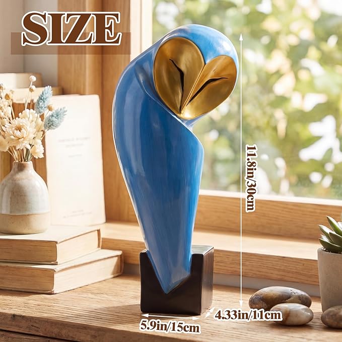 Thyle 1 Pcs Mid Century Modern Owl Statue for Home Decor Accents Resin Owl Sculpture Handmade Vintage Modern Birds Statue for Bookshelves Desk Living Room Display Collectible Gift (Blue,15.8 Inch)