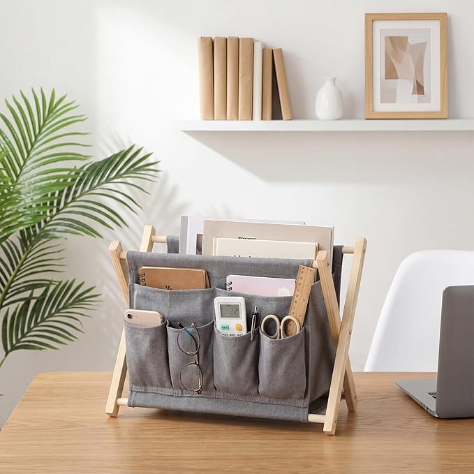 Sliner 2 Pack Foldable Magazine Rack with 6 Pockets 14x10.4 Inch Book Basket Storage Holder for Books, Newspapers, Home Couch Tablet Magazine Holder for TV Remote Control Living Room