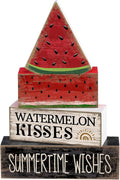 Lineshading 4 Pcs Summer Table Decor Wooden Watermelon Tiered Tray Decor Rustic Farmhouse Watermelon Block Signs Gifts Summer Tabletop Centerpieces for Home Kitchen Coffee Bar Decorations