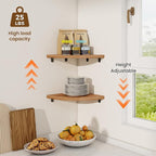 Fun Memories Corner Shelf Wall Mount, Solid Oak Wood Floating Corner Shelves with Cable Hole, 8.5in Rustic Design for Bedroom, Bathroom, Kitchen, Living Room (Natural, 1 Pack)