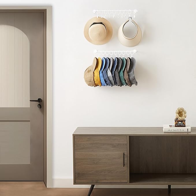 Viklluyr Hat Wall Rack Cap Organizer: Baseball Hat Racks Display Holder with 20 Hooks Modern Metal White Hats Storage Wall Mounted Caps Hanger Set of 2 for Closet Door Bedroom Entryway Laundry