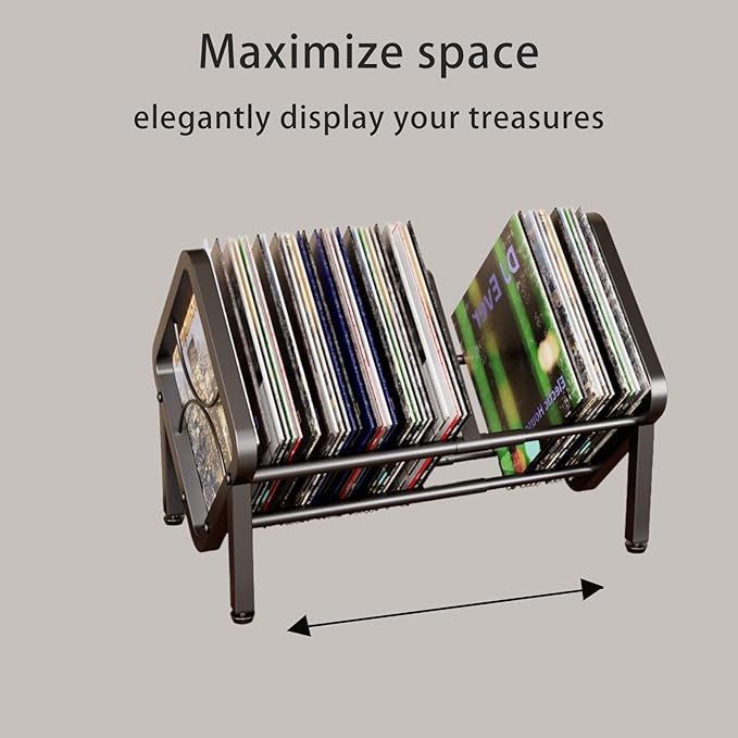 Vinyl Record Storage,80-100 LP Scalable Vinyl Record Holder,Retro Style Organizer,Metal Album Storage Rack for Magazine,Files,Book,Albums & Office Storage(Black)