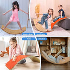 Wooden Wobble Balance Board for Kids, Balance Beam Rocker Board for Toddlers Adults, Montessori Waldorf Learning Toys for Yoga Exercise