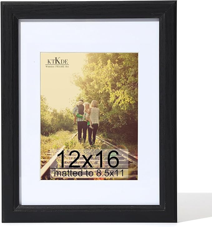KTKDE 12x16 Picture Frame Real Glass,Poster frame Display Pictures 8.5x11 with Mat or 12x16 Without Mat, Modern Style Wood Composite Frame,Gallery Wall Frame Wooden Black，best gift