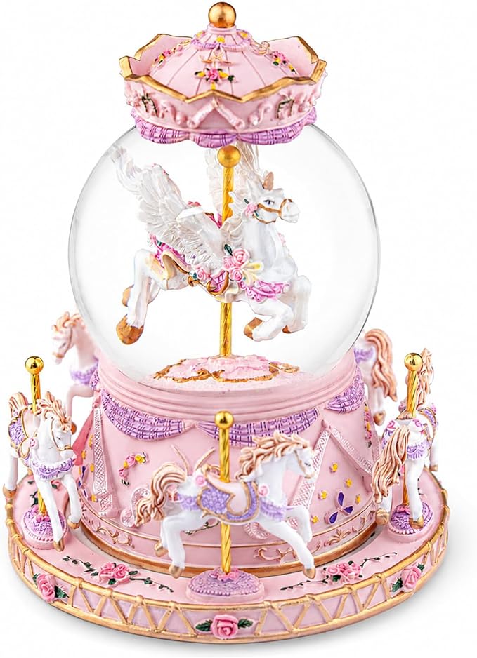 Magical Unicorn Snow Globe with “Somewhere Over the Rainbow” Music, Rotating Carousel Music Box, LED Lights & Glitter Snow, Perfect Birthday, Xmas, Valentine’s Gift, for Girls, Kids & Unicorn Lovers