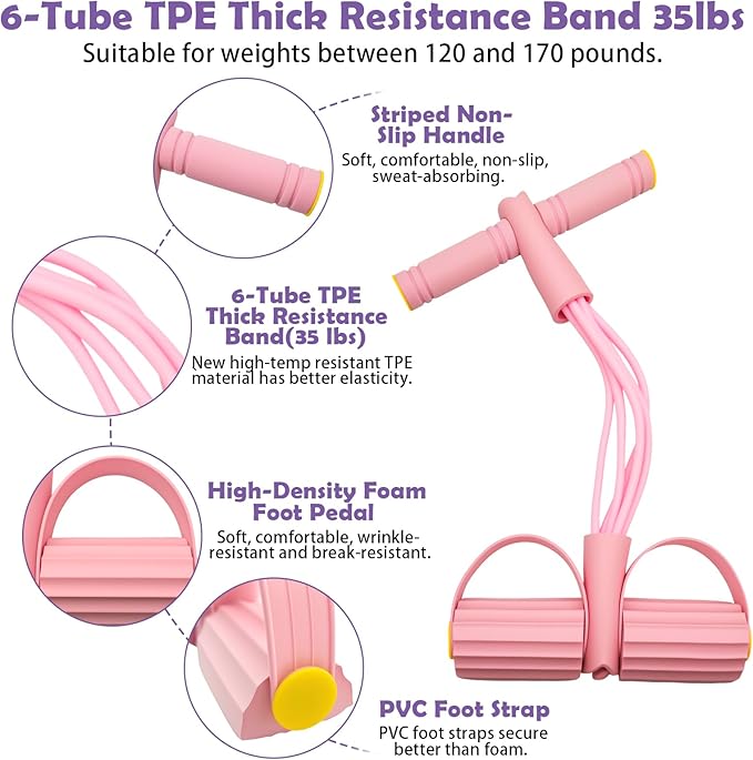 Multifunctional Pedal Resistance Band with Handle,4/6/8 Tubes for All Weights,Upgrade Heavy-Duty TPE Tubes with 300% Stretch for Full Body Workouts.