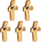 Cross My Heart/Encouragement Gift Wooden Pocket Stress Fidget Cross Wood Christian Religious Gift(Olive 5pcs)