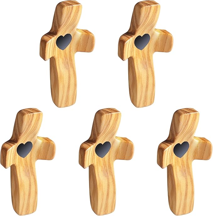 Cross My Heart/Encouragement Gift Wooden Pocket Stress Fidget Cross Wood Christian Religious Gift(Olive 5pcs)