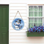 Welcome Winter Snowman Blue Sign for Front Door Christmas Snowflake Wood Door Hanger 12"x12" Holiday Welcome Decorations Rustic Wreath Wall Hanging Decorative for Home Wall Porch Yard Garden