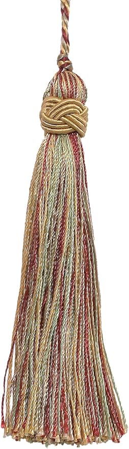 DÉCOPRO 4" (10cm) Decorative Hand-Crafted Tassel | Craft Tassel (ITS) Holiday Red Multicolor #3752 (Crimson Red Light Gold Mint Green) Sold Individually