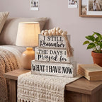 Yuntau 4 Pcs Farmhouse Wooden Tabletop Decor Rustic Retro Wood Bead Garland I Still Remember the Days I Prayed for What I Have Now Block Sign Neutral Centerpiece Sign for Tiered Tray Home Shelf Mantle