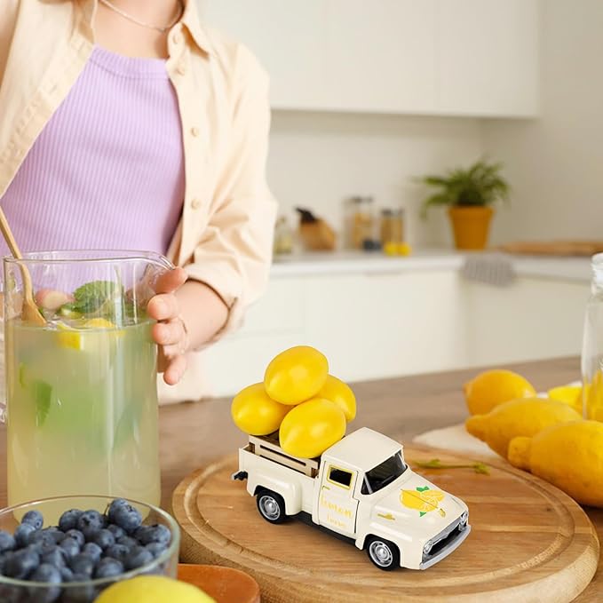 Lemon Decor Vintage Truck Decor with Mini Faux Lemons Summer Table Centerpieces Lemon Tiered Tray Decor for Home Kitchen Farmhouse Shelf Accessories