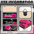 Hillban 3 Pieces Rose Wooden Wall Decor Rose Bathroom Decor Thankful Grateful Blessed Accessories Inspirational Wall Art Signs for Living Room Kitchen Wedding(10 x 4 Inch,Dark Pink)