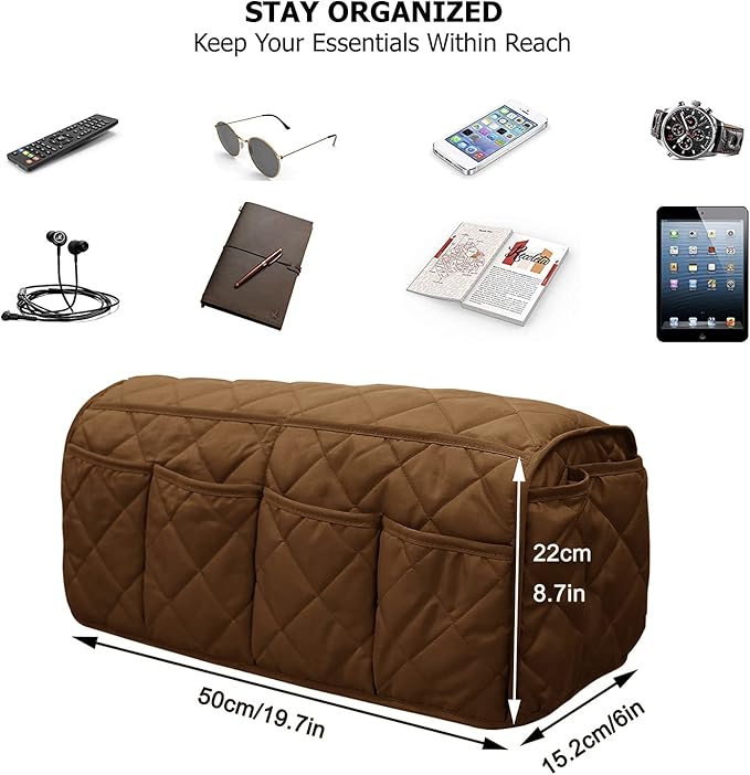 Armchair Caddy, Sofa Armrest Organizer with 14 Pockets, Waterproof Non Slip Recliner Remote Control Holder, Couch Chair Arm Storage for TV Remotes, Phone, iPad, Magazine, Books