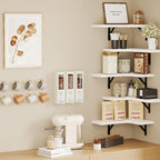 Fixwal Floating Shelves for Wall Set of 5, Rustic Wood Wall Mounted Corner Shelf for Bathroom, Kitchen, Bedroom, Home Decor, Laundry Room, Living Room (White)